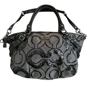 Coach Gray & Black Signature Sequin Shoulder Bag